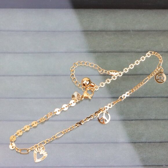 "Rose Gold Anklet with Heart & Peace Charms, XPAL1177 - Picture 12 of 12
